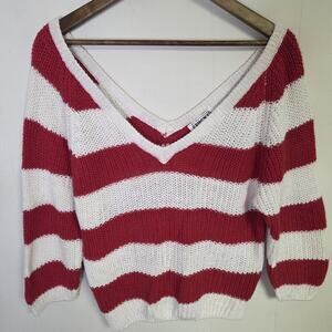 Vintage Ricki Striped Knit Sweater V Neck Red And White Size Medium